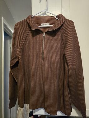 Zenana Ribbed Pullover Sweater - Brown